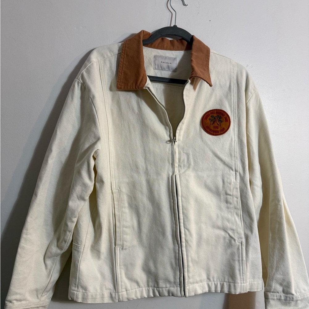 PacSun Cream Jacket with Tan Collar